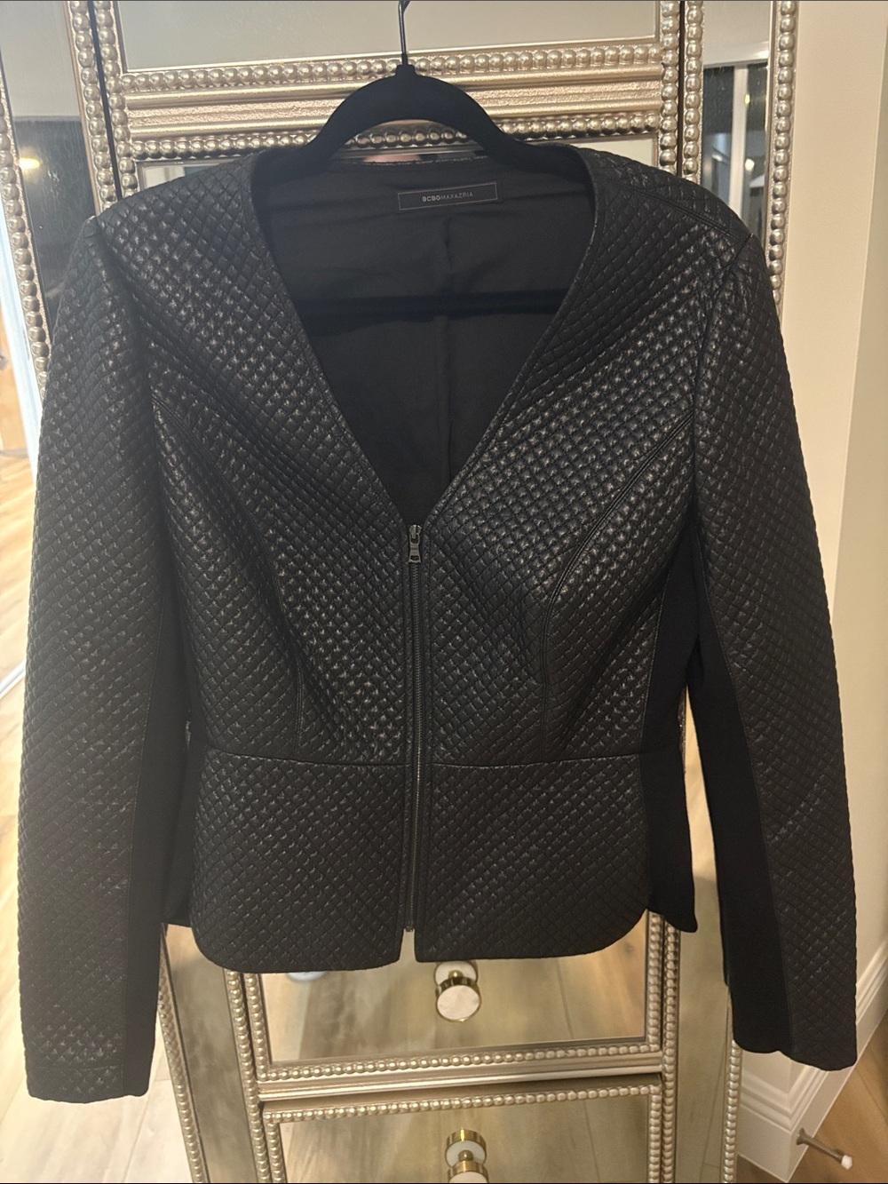 BCBG Boss Black Quilted Zip Blazer
